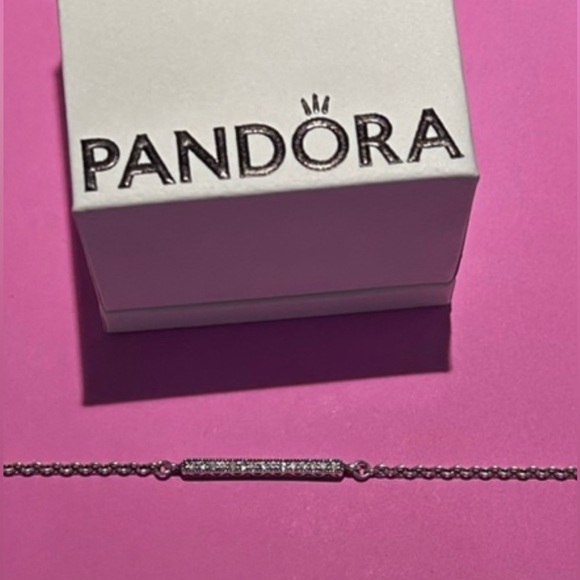 Authentic Hearts of Pandora Sterling Silver Thin Chain Bar Bracelet 2018 - Picture 2 of 9
